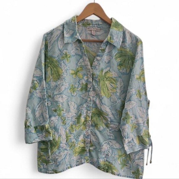 JM Collection Tops - JM Collection 100% Linen Floral Button Front Shirt Women’s Plus 18W Resortwear